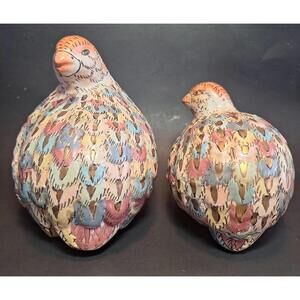 Vintage Toyo Pink Blue Gold Quail Partridge Birds Ceramic Porcelain Set Of 2